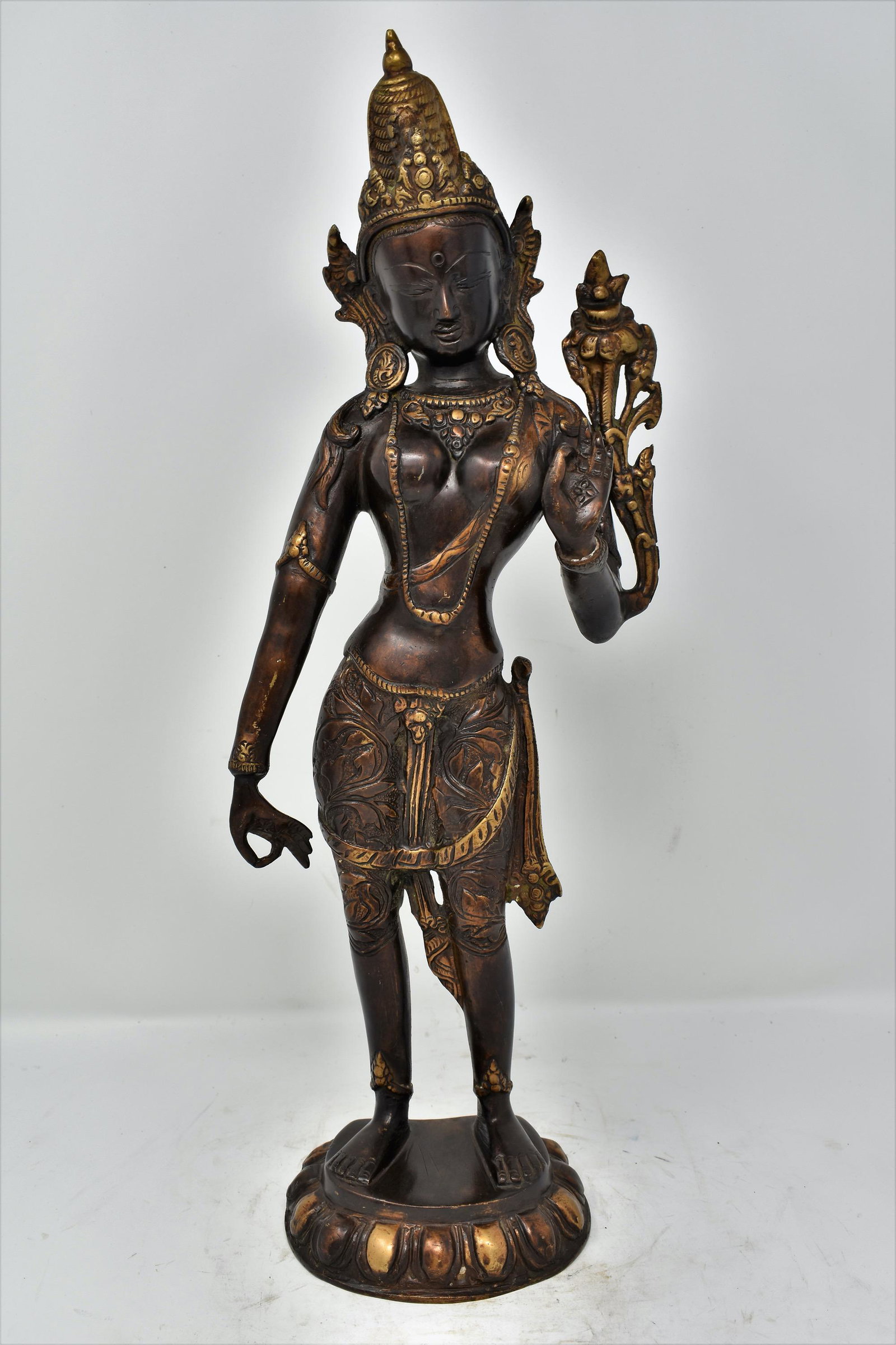 Nepal Gilt Bronze Lotus Hand Kwanyin: 13th Century Nepal gilt bronze Lotus hand kwan yin, Approx. H: 43 cm,Property from Asian Art Museum, Inc