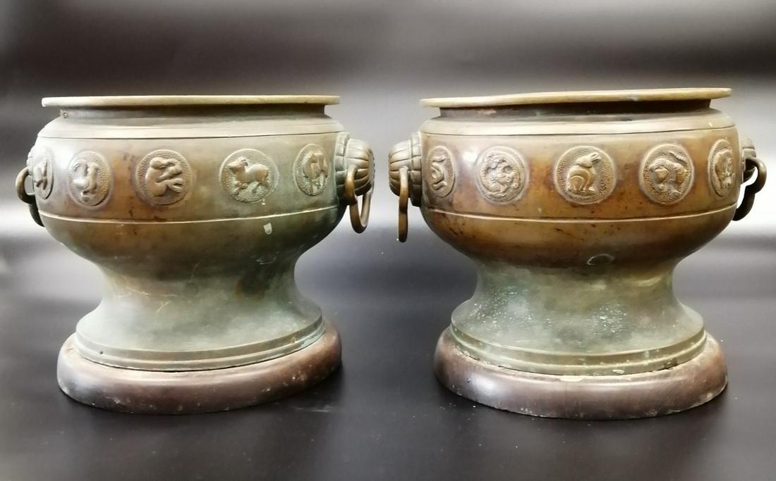 Pair Chinese Zodiac Brass Flower Pots (1 of 7)