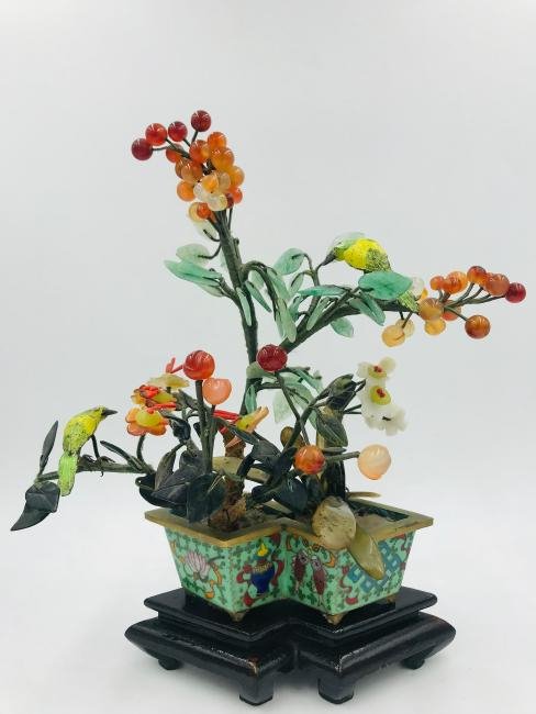 Jade Living Tree with Cloisonné, Potted Base (1 of 1)