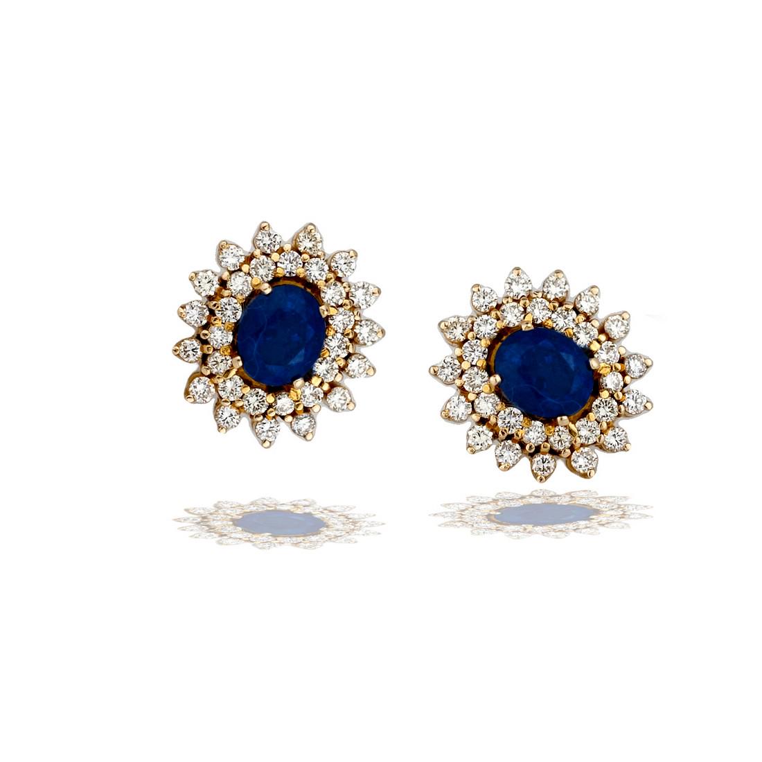 Double, 3.00 TCW Diamond Halo & Sapphire Stud Earrings, (1 of 1)