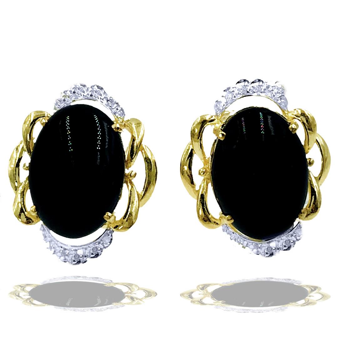 Black Onyx and Diamond Earrings with Omega Backs (1 of 1)