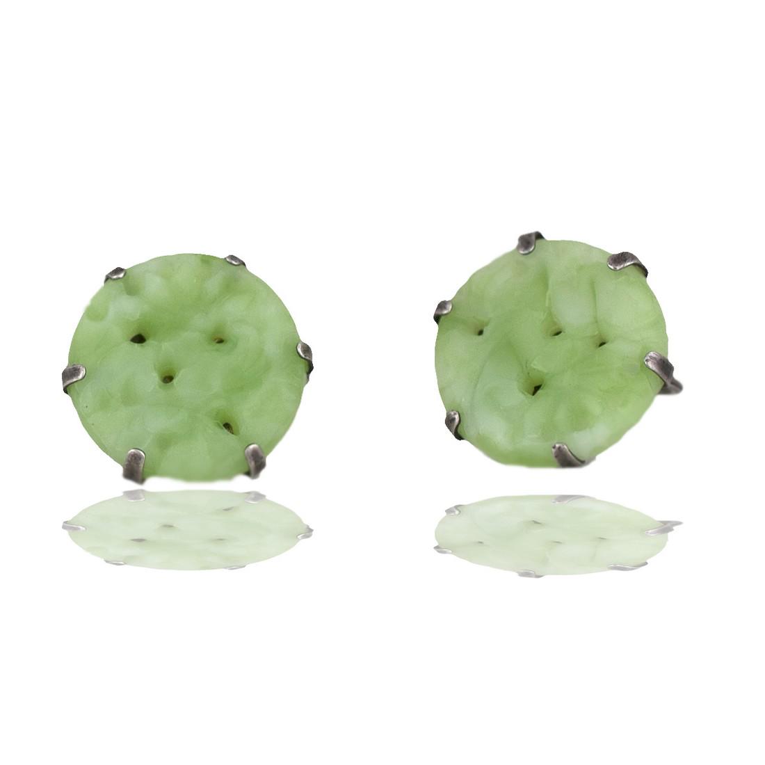 Vintage Jade Carved Chinese Earrings set in Sterling (1 of 4)