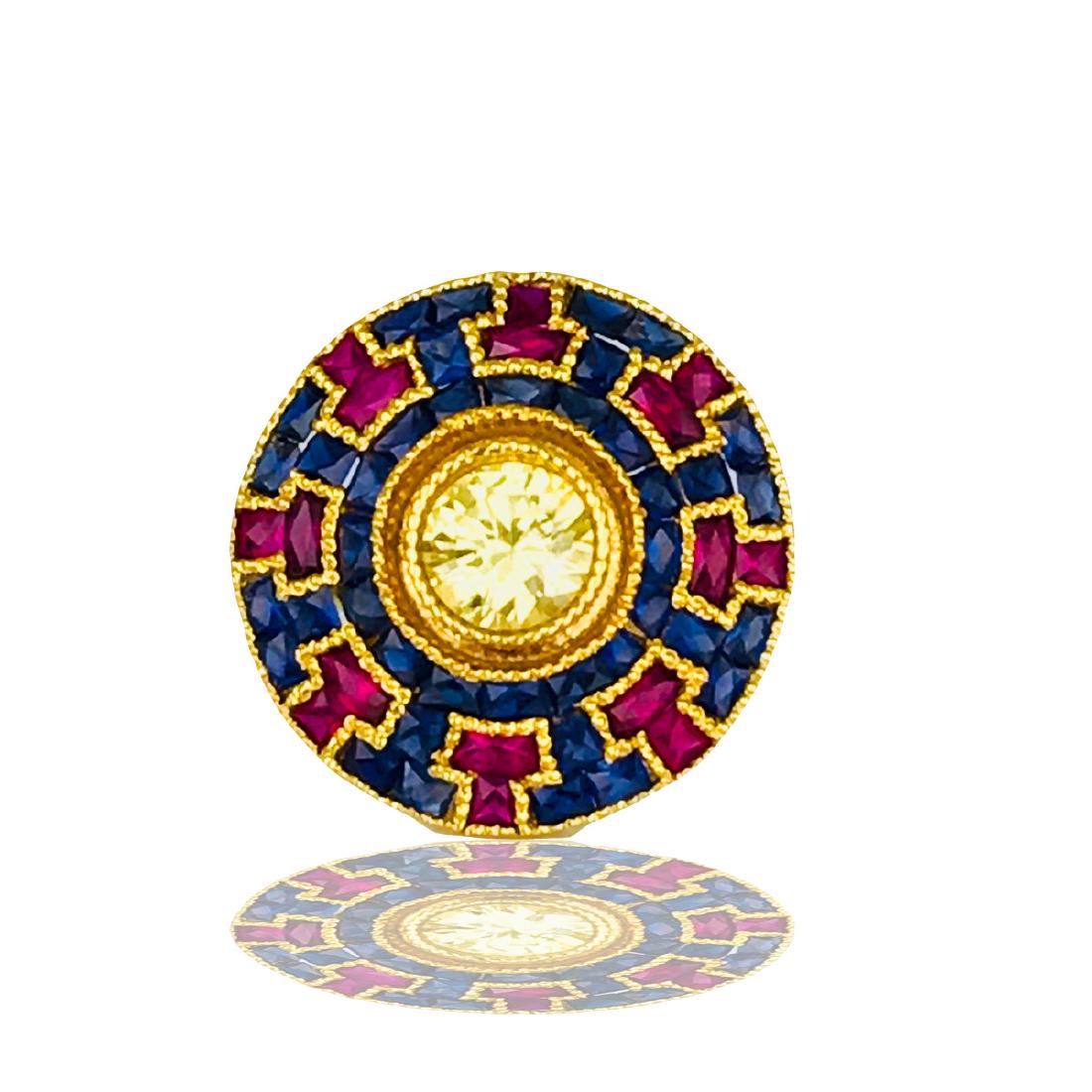 Aztec, French Cut, Ruby and Sapphire ring with yellow (1 of 4)