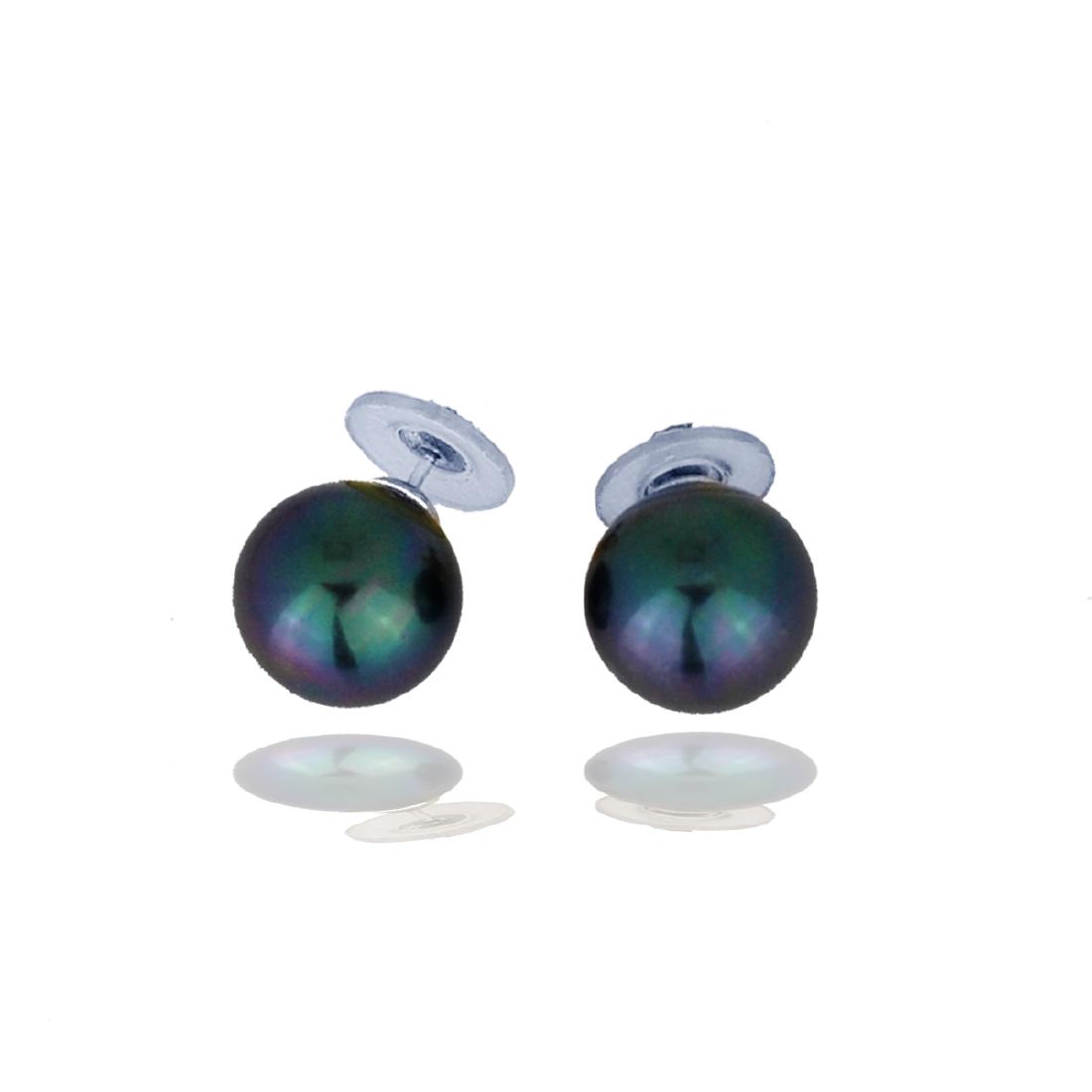 Majorica, 14 mm Grey Pearl Tahitian Stud Earrings, 925: Majorica, 14 mm Grey Pearl Tahitian Stud Earrings, 925 Gold SpainQuality Majorica Earrings measuring 14 mm, Rich deep colored grey Tahitian faux pearls 925 Sterling with overlay of 14 karat yellow gol