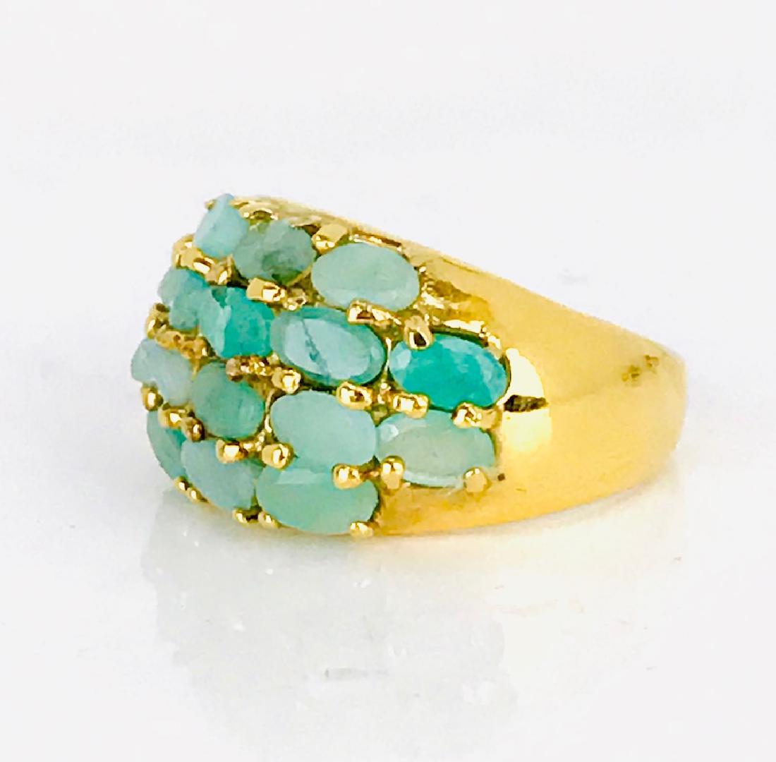 Jade, Multi-Stone Gold Ring, Sterling Silver Size 8: Jade, Multi-Stone Gold Ring, Dome Sterling Silver Size 9 Dome shaped Ring size 8, multi stone oval shaped Jade stone ring. Ring is 13.60 mm width. Rich gold coated 18 karat colored, electroplating ove