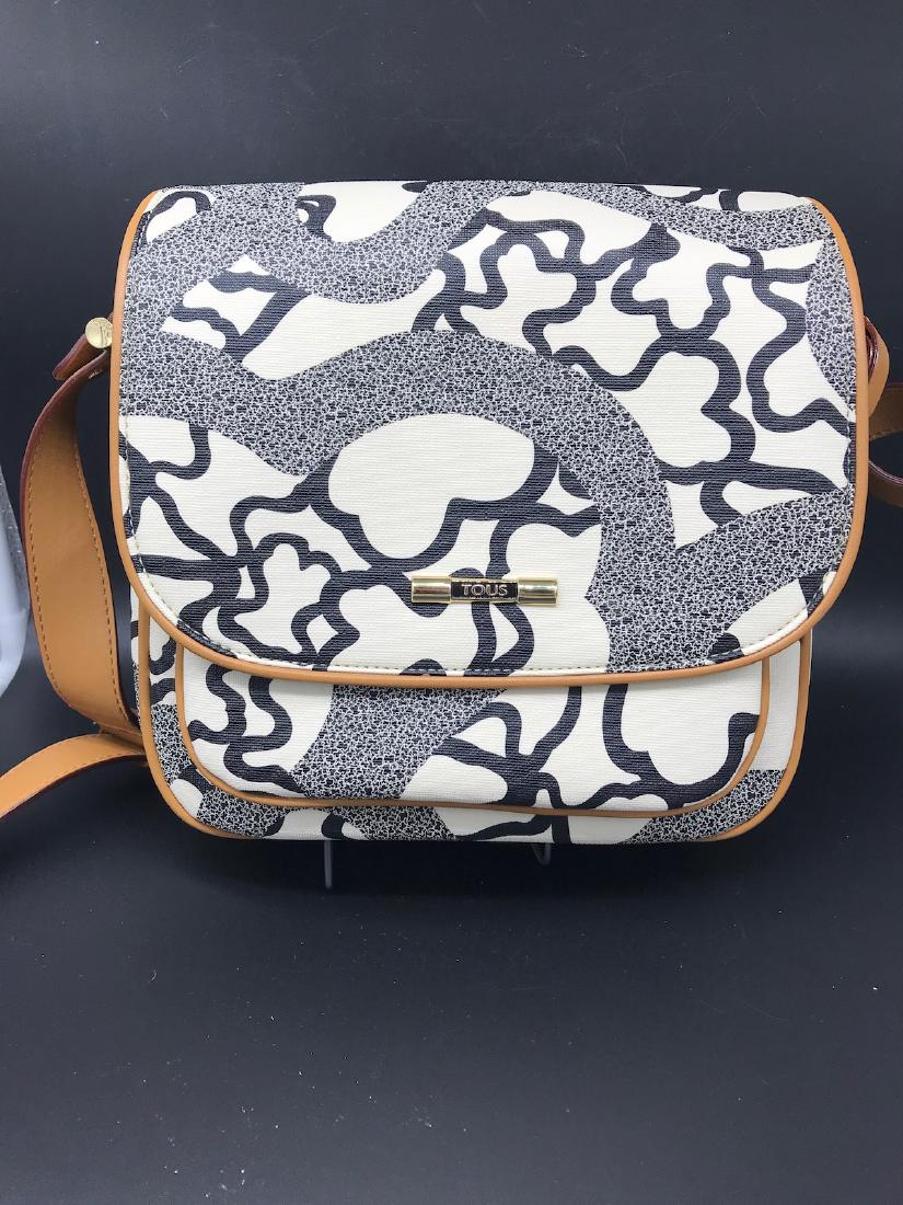 TOUS Spanish Heritage Purse, Black Marble Design, Tan: TOUS Spanish Heritage Purse, Black/Beige Marble Design. Tan 30" shoulder strap, front and internal zippered pockets. Brand new condition.
