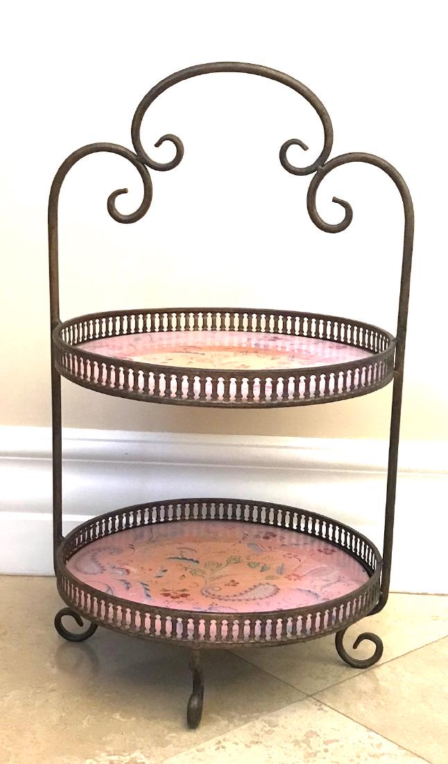 Vintage, Colorful Plate Serving Holder, Iron Handles21: Vintage, Colorful Plate Serving Holder, Iron Handles 21 x 12" Pink colored, double layer plate holder. Sturdy metal frame. Plexiglass colored platforms