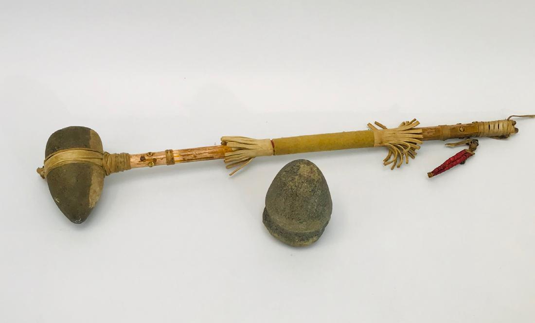 Apache, Native American Indian, Stone Tool and Working: Apache, Native American Indian Stone Tool and Working Tool Used to work, this spear is authentic from pre-1870’s with the native American Indians Made with Indian buckskin, accents the length of the