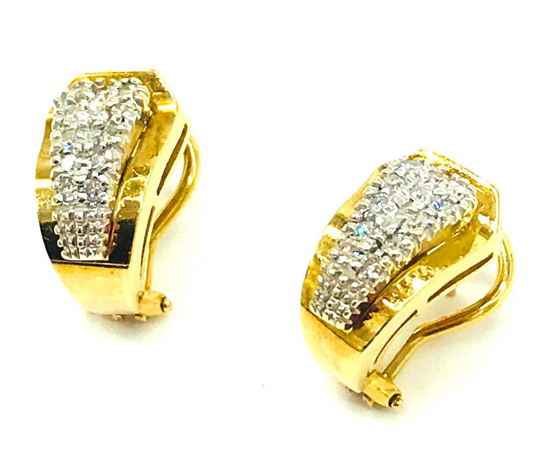Vintage, Pave Diamond Huggie Earrings, 14Kt Gold: Vintage, Pave Diamond Huggie Earrings, 14Kt Gold (24) single cut round diamonds. Quality is VS and color is G. Diamonds are pave set in a 14 karat yellow and white gold top setting with omega backs. T