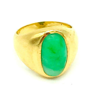 Jade, Bezel Set, Gold Dome Wide 14 Kt Ring