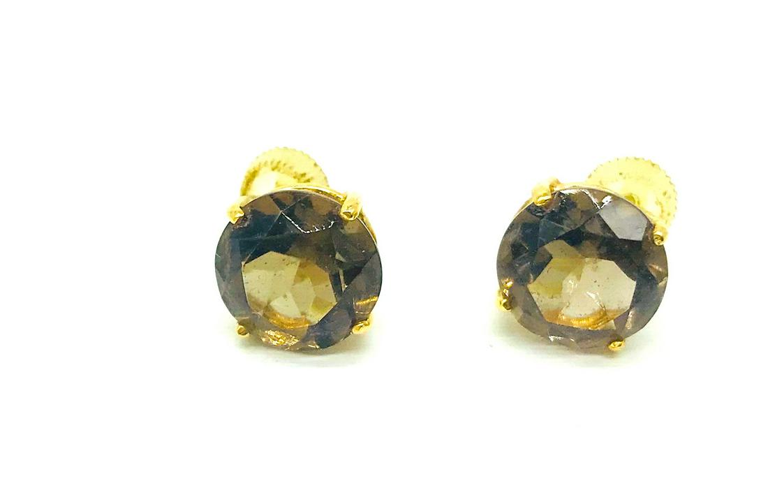 Smokey Topaz 7 Ct Stud, 14 karat Yellow Gold Earrings (1 of 2)