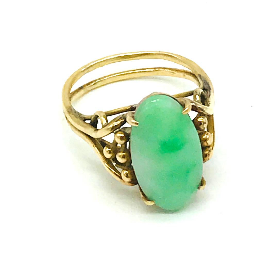 JADE, Art Deco 14 Karat Large Oval Gemstone Ring (1 of 4)
