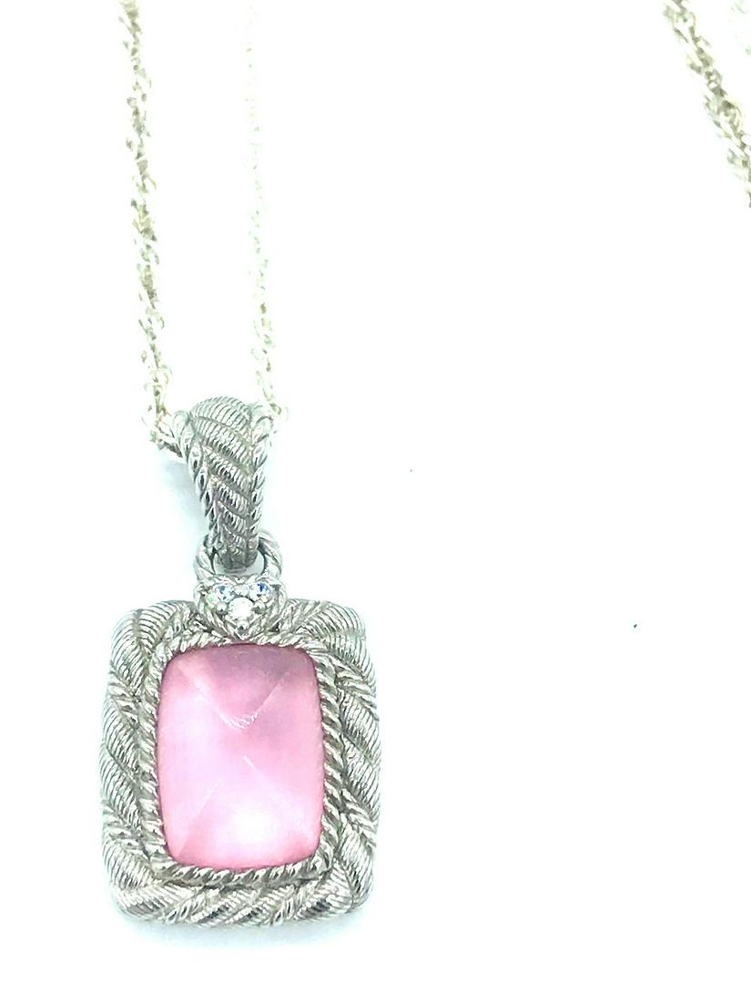 Judith Ripka, Ice Pink Gemstone Sterling Silver: Judith Ripka, Ice Pink Gemstone Sterling Silver Pendant, Chain Measures 1.50 " with bail, encrusted textured setting Chain is adjustable length 18-22" GIA Gemologist Appraised and Evaluated. Expensive