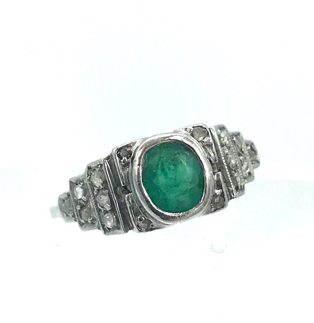 Art Deco, Emerald and Diamond Ring, Platinum, 1.20 CTW (1 of 3)