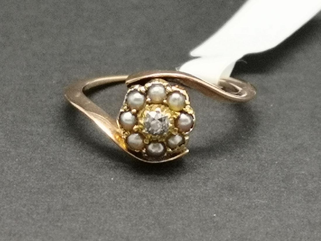 Antique old cut diamond and pearl cluster ring, mounted (1 of 1)