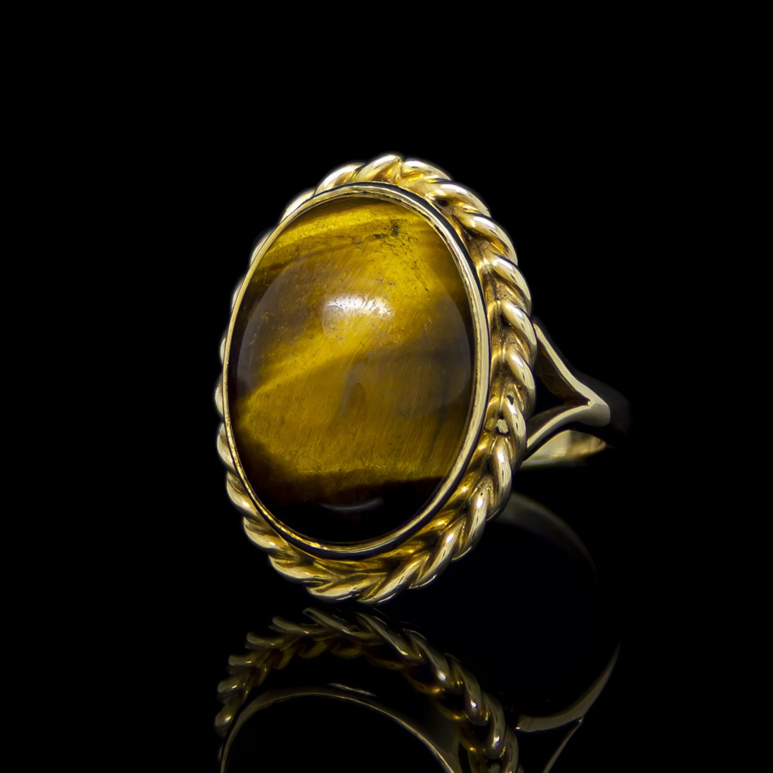 Tiger's Eye dress ring mounted in yellow metal stamped (1 of 1)
