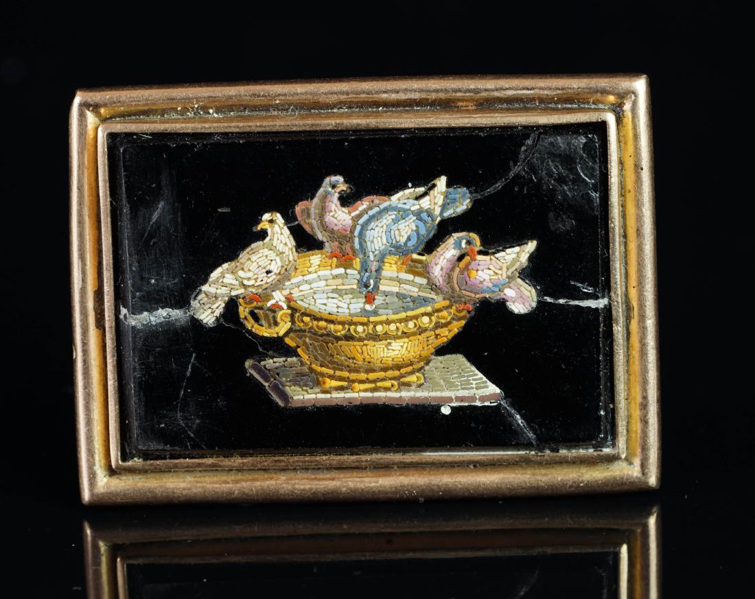 Micro mosaic brooch depicting birds drinking from a (1 of 1)