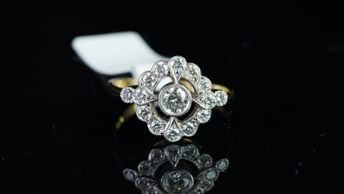 Art Deco style diamond cluster ring, mounted in yellow (1 of 1)