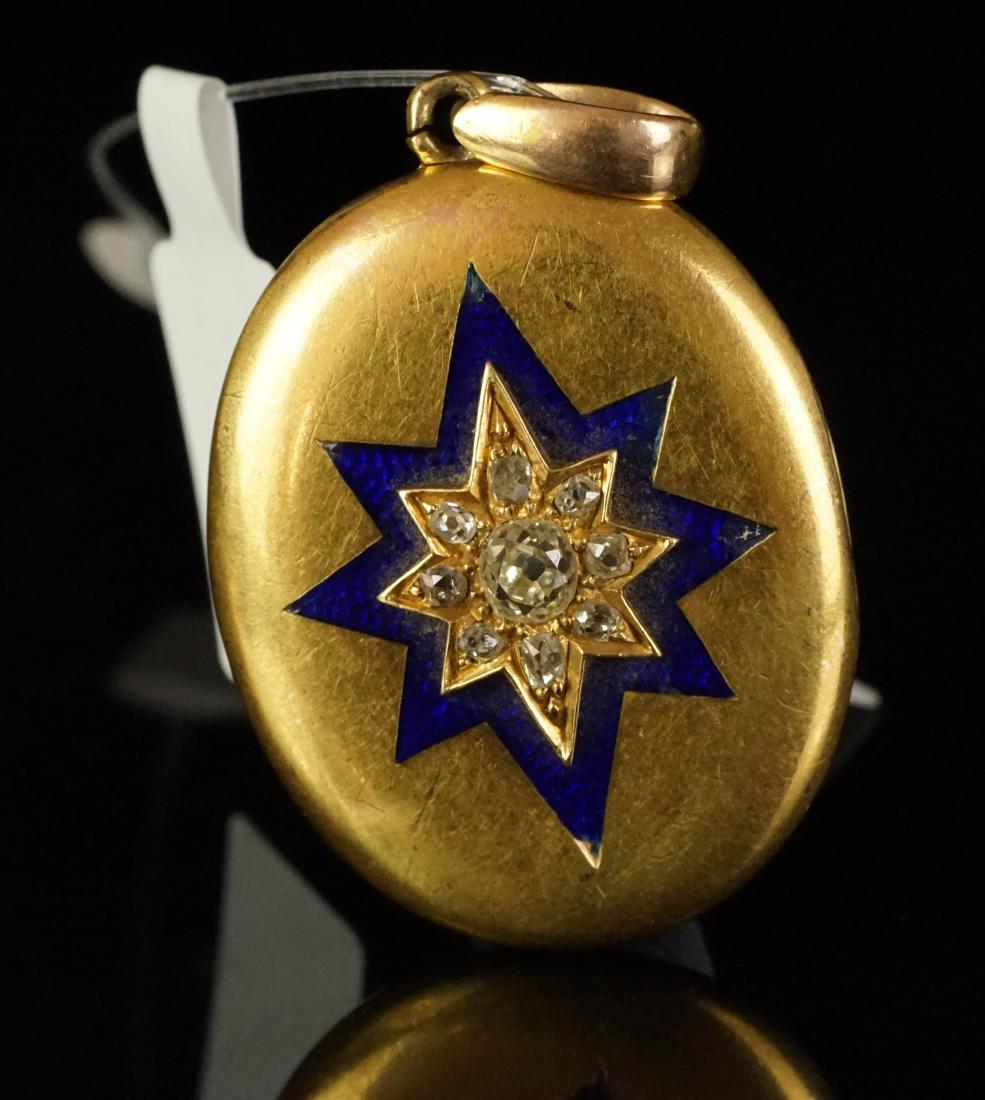 Antique old cut diamond enamel locket, in unmarked (1 of 1)