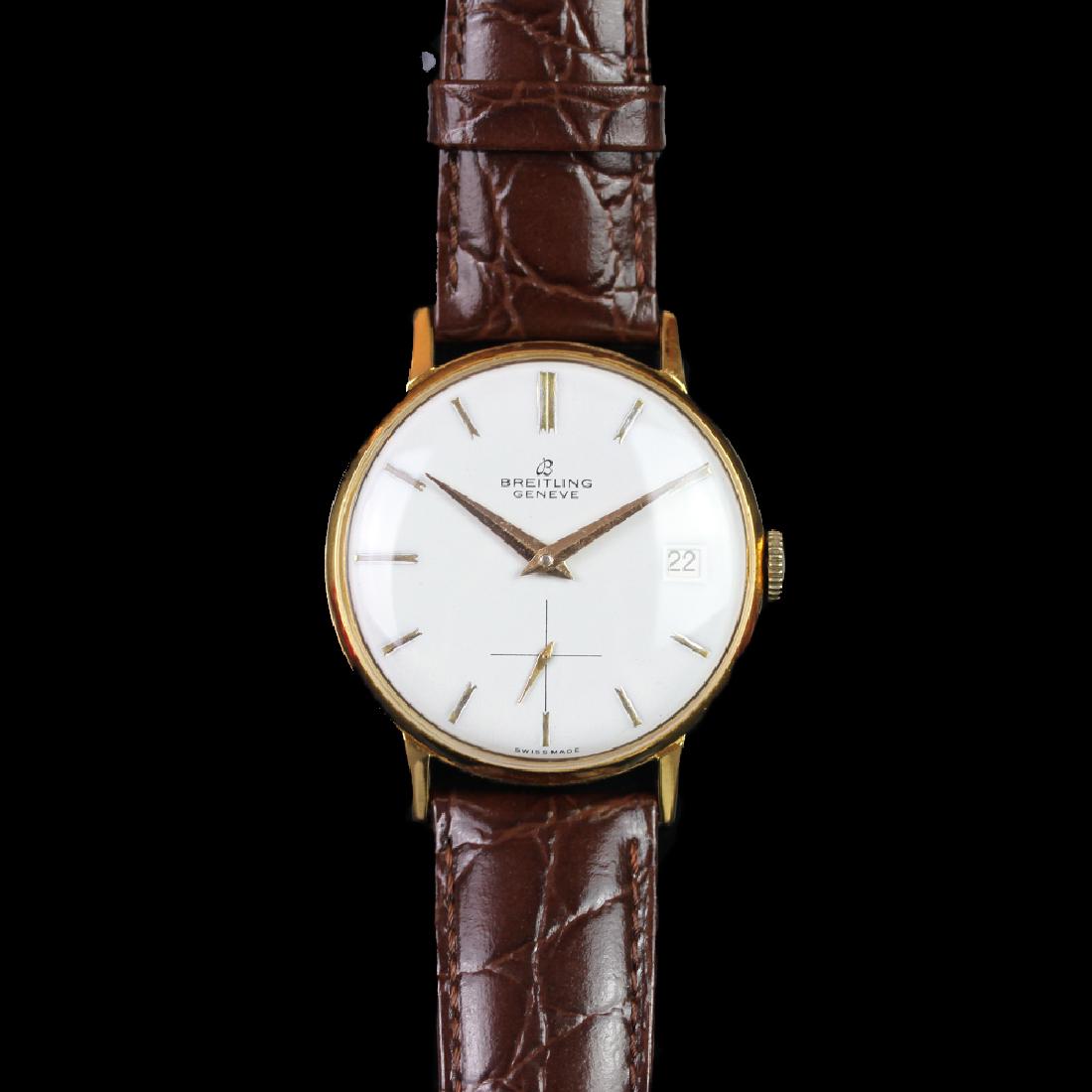 GENTLEMEN'S BREITLING GOLD TONE DRESS WATCH, REF.: GENTLEMEN'S BREITLING GOLD TONE DRESS WATCH, REF. 16257, VINTAGE MANUALLY WOUND WRISTWATCH, circular white dial with gold tone sword hands, subsidiary seconds with gold tone second hand, applied gold