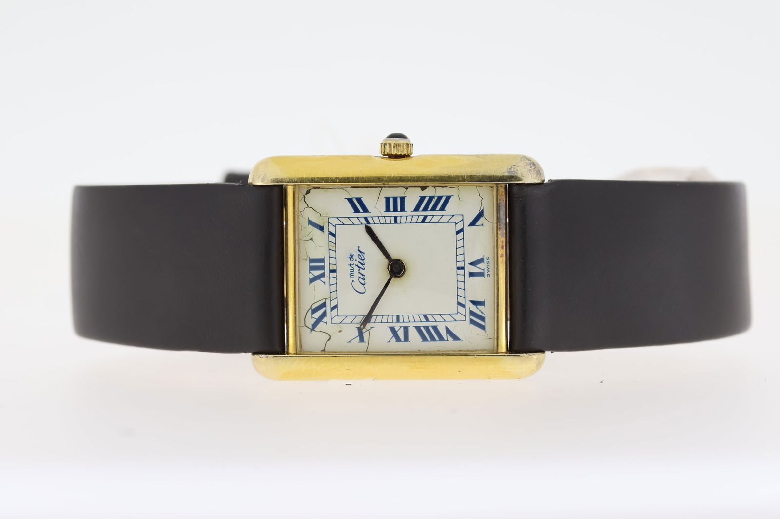 CARTIER - MUST DE CARTIER TANK QUARTZ, white dial with blue Roman numerals A/F, gold palted 925 (1 of 4)