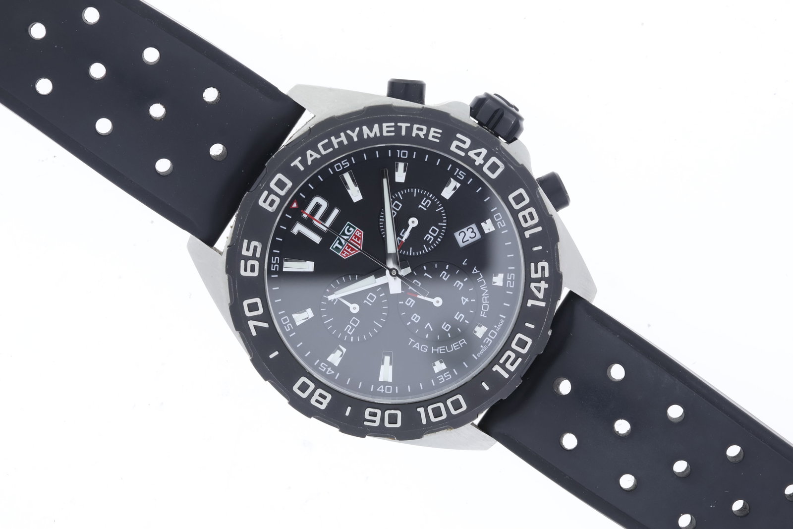 Tag Heuer Formula 1 Chronogrpah Quartz: Brand: Tag Heuer Model Name: Formula 1 Reference: CAZ1010 Complication: Chronogrpah Movement: Quartz Dial colour: Black Dial features: Luminous hour markers, date aperture, three sub dials Bezel: blac