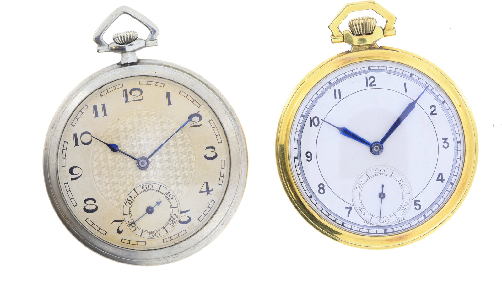 *To Be Sold Without Reserve* Two manual wind art deco pocket watches. Stainless steel cases, both: *To Be Sold Without Reserve* Two manual wind art deco pocket watches. Stainless steel cases, both currently running.