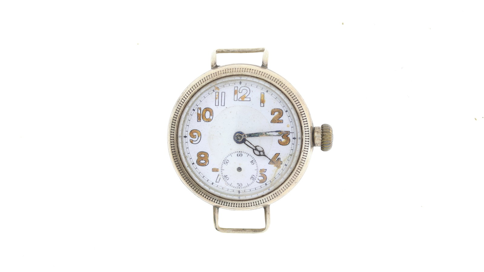 A 1914 Tavannes silver cased tranch watch with WW1 period screw front and back. Currently running *: A 1914 Tavannes silver cased tranch watch with WW1 period screw front and back. Currently running *Crown pulls from case, seconds hand is missing*.