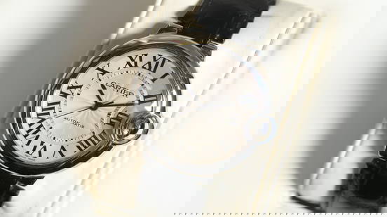 Cartier Ballon Bleu Automatic with Box Ref 3284: Brand: Cartier Model Name: Ballon Bleu Reference: 3284 Movement: Automatic Box: inner box Box features: Cartier red box Dial shape: Circular Dial colour: Silver Dial features: Guilloche dial with roma