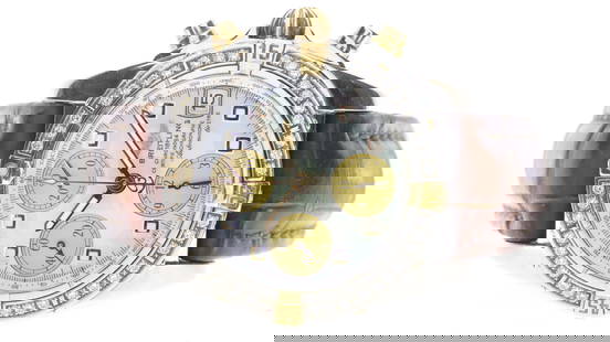 Breitling Chrono Cockpit Chronograph Automatic Ref B13358: Brand: Breitling Model Name: Chrono Cockpit Reference: B13358 Movement: Automatic Dial shape: Circular Dial colour: Mother of Pearl Dial features: luminous hour markers, three gold sub dials Bezel: Di