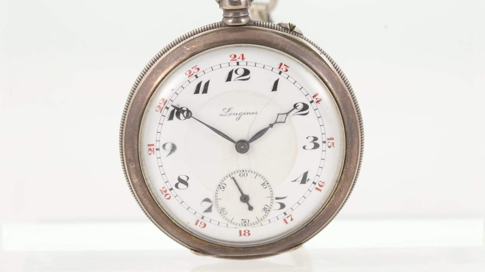 Vintage Longines '7 Grand Prix' Silver Cased Pocket Watch: A Vintage Longines pocket watch with blue steel coated hands. Arabic numeral hour markers. Sub seconds. Manual wind. Inner case back engraved longines and '7 grands prix'. Longines signed movement. Ca