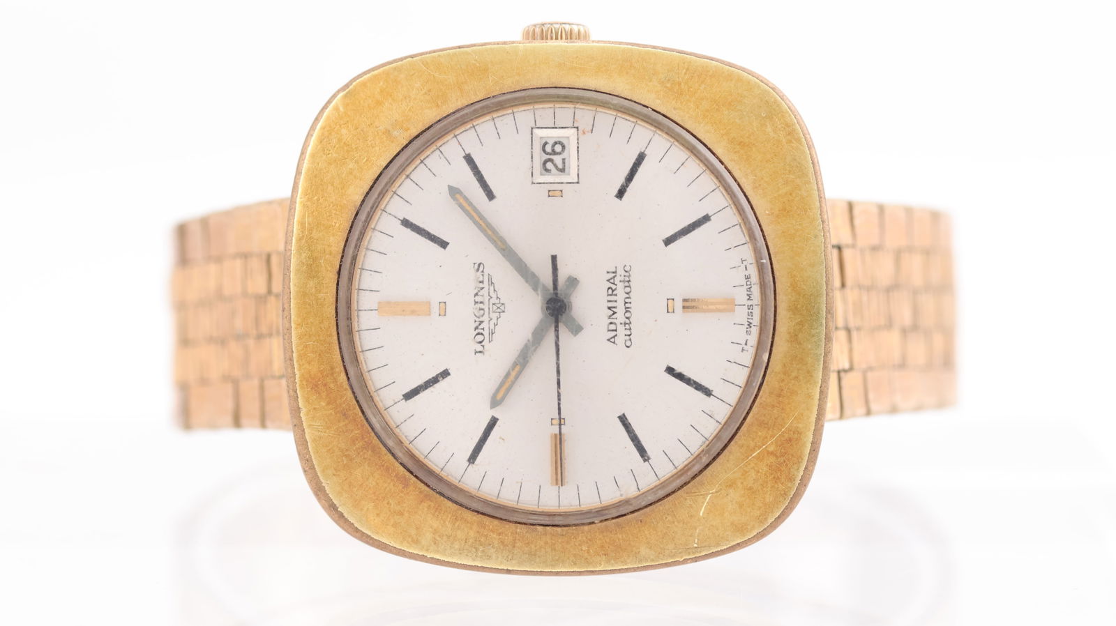 Vintage Longines 'TV' Admiral Automatic Circa 1970s: Brand: Longines Model Name: Admiral Movement: Automatic Year: Circa 1970s Dial shape: Circular Dial colour: Silver Dial features: Black and gold baton hour markers, date aperture, tritium lume Case si