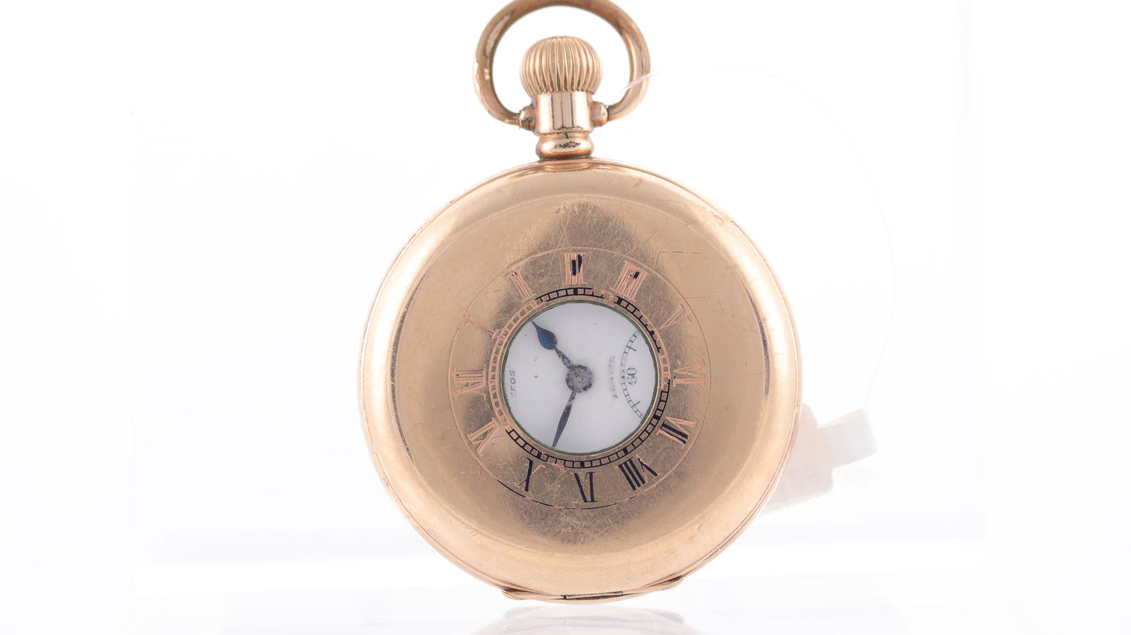 Vintage Zenith Rolled Gold Demi Hunter Pocket Watch: Vintage Zenith Rolled Gold Demi Hunter Pocket Watch, 50mm case, white dial with arabic numerals, subsidiary seconds, reminants of a double signature to the dial 'Leeds', Zenith signed movement, Dennis