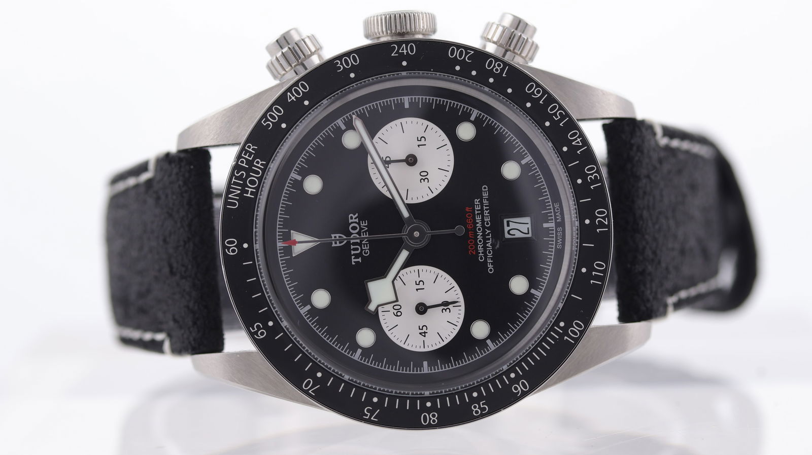 Tudor Black Bay Chrono Automatic Ref 79360N: Brand: Tudor Model Name: Black Bay Chrono Reference: 79360N Movement: Automatic Movement calibre: Tudor Calibre MT5813 Dial shape: Circular Dial colour: Black Dial features: Applied dot hour makrers,