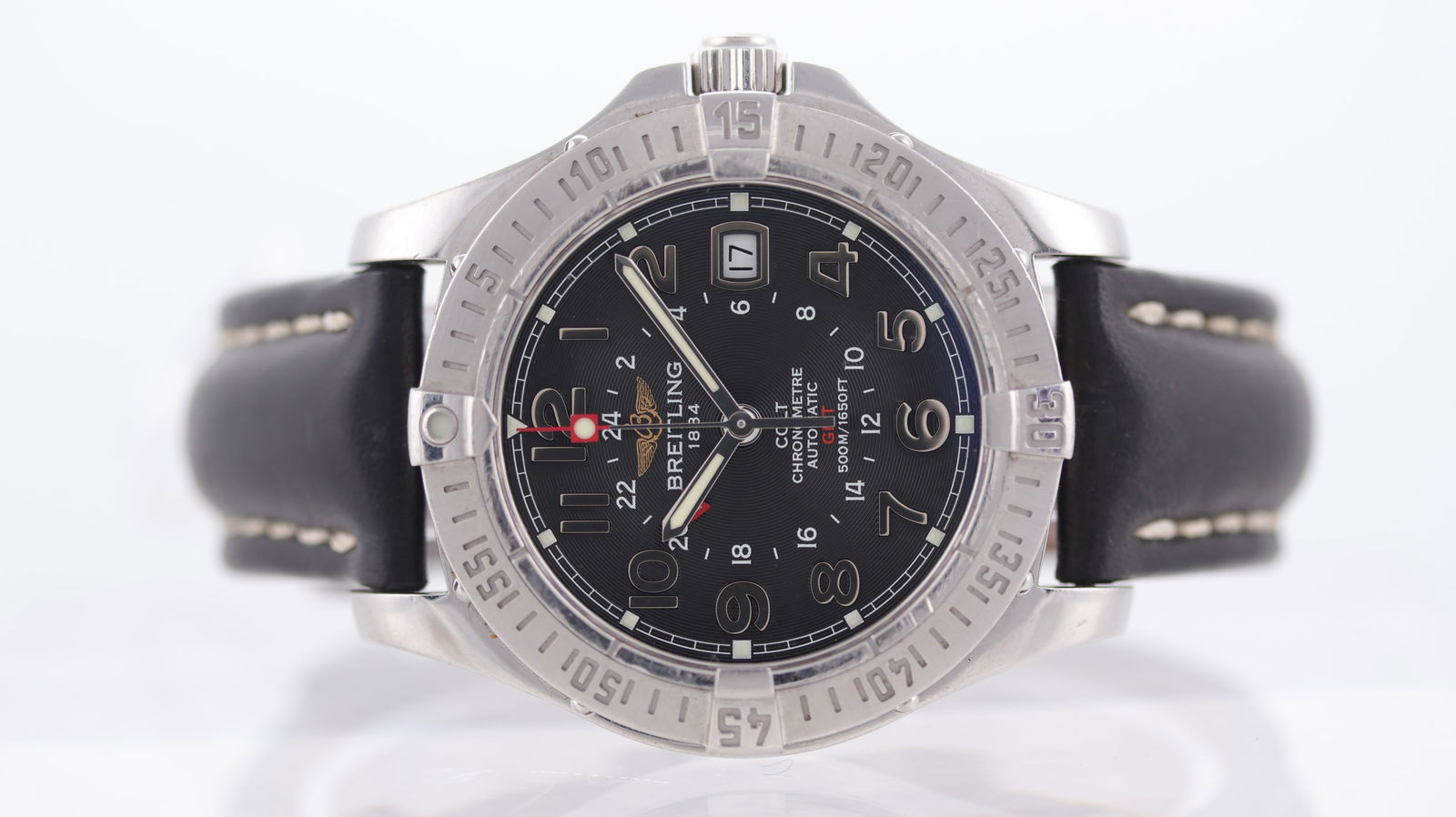 Breitling Colt GMT Automatic Ref A32350: Brand: Breitling Model Name: Colt Reference: A32350 Movement: Automatic Movement calibre: Breitling Caliber 32 Movement features: Base ETA 2893-2 Dial shape: Circular Dial colour: Slate Grey Dial feat