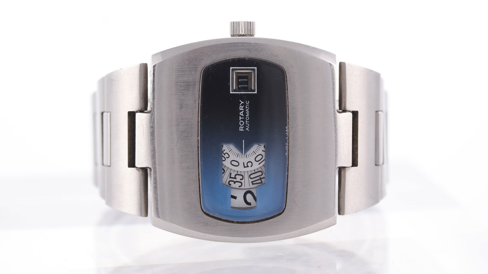 Vintage Rotary Jump Hour Ref 598.5000 Circa 1970's: Brand: Rotary Model Name: Jump Hour Reference: 598.5000 Movement type: Automatic Year: Circa 1970's Dial shape: Square Cushionâ€™TVâ€™ Dial colour: Blue 