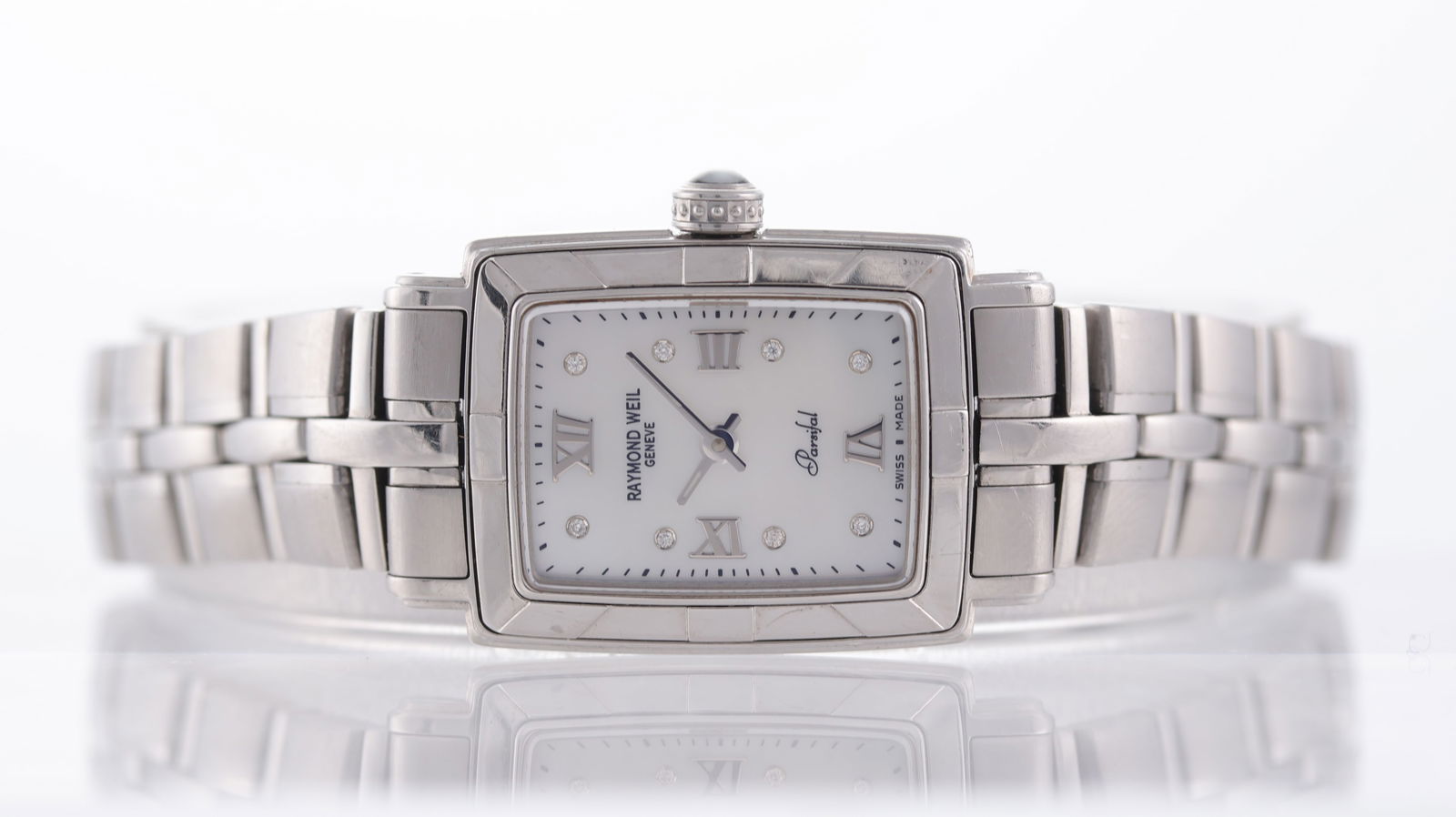 Raymond Weil Parsifal Ref 9741: Brand: Raymond Weil Model Name: Parsifal Reference: 9741 Movement type: Quartz Dial shape: Rectangular Dial colour: Mother of Pearl Dial features: Silver hands and hour markers
