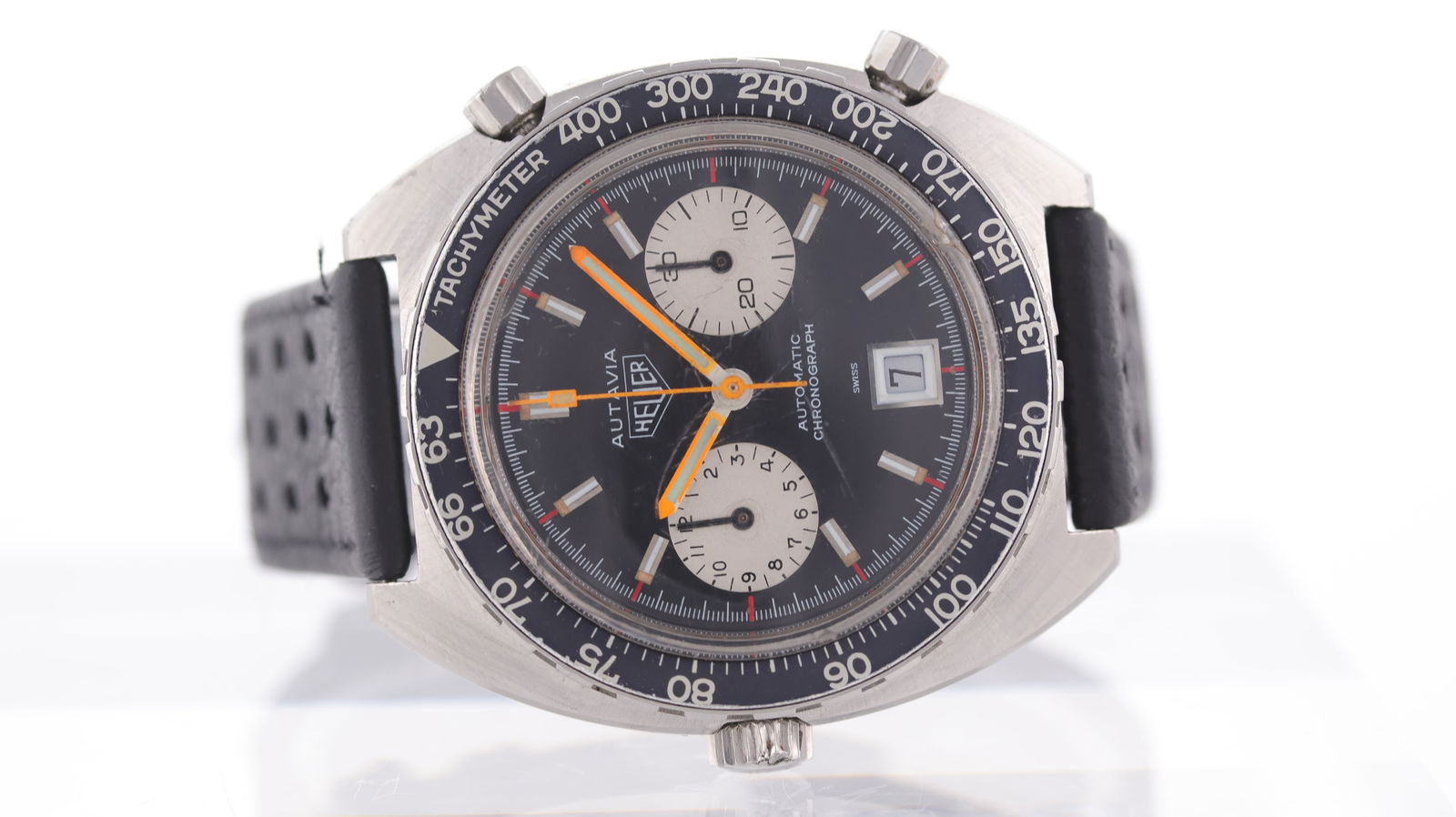 Vintage Heuer Autavia Ref 1163 Circa 1970's: Brand: Heuer Model Name: Autavia Reference: 1163 Movement type: Automatic Movement calibre: Heuer 11 Year: Circa 1970's Dial shape: Circular Dial colour: Black Dial features: White subsidiary dials, b