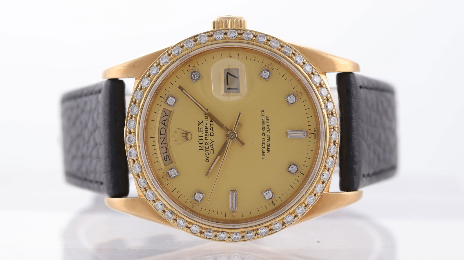 Rolex Day-Date 18ct yellow gold Ref 18348 Circa 1989: Brand: Rolex Model Name: Day-Date Reference: 18348 Movement type: Automatic Movement calibre: Rolex 3155 Year: Circa 1989 Dial shape: Circular Dial colour: Champagne Dial features: Rolex factory dot a