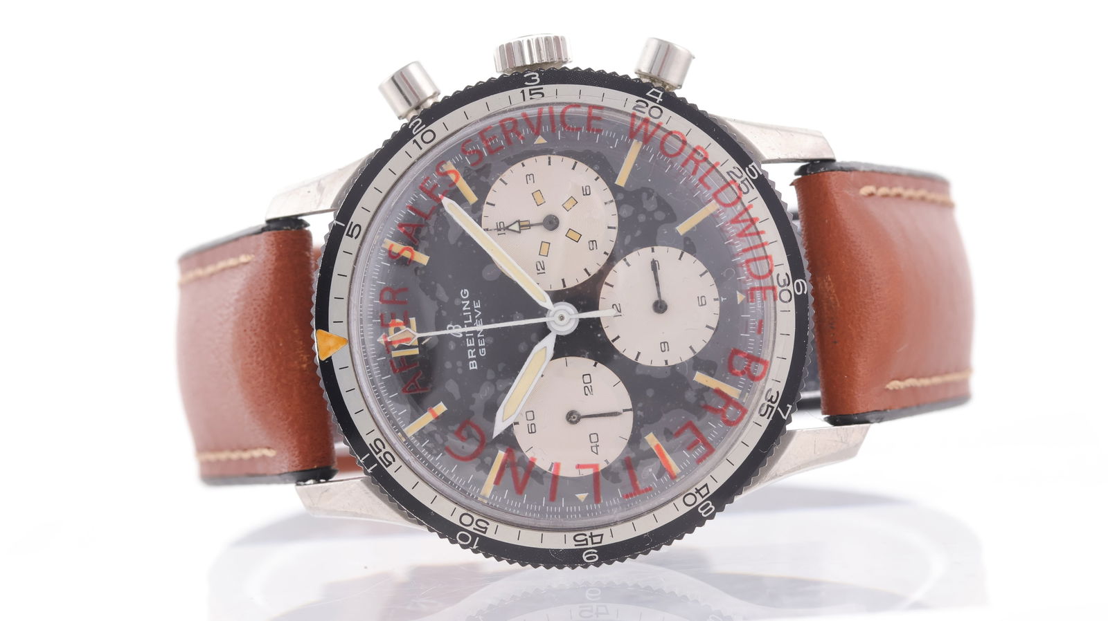 Rare Vintage Breitling Co-Pilot Ref 765 CP Circa 1967: Brand: Breitling Model Name: Co-Pilot Reference: 765 CP Movement type: Manual Wind Movement calibre: Breitling Venus 178 Year: Circa 1967 Dial shape: Circular Dial colour: Black Dial features: White s