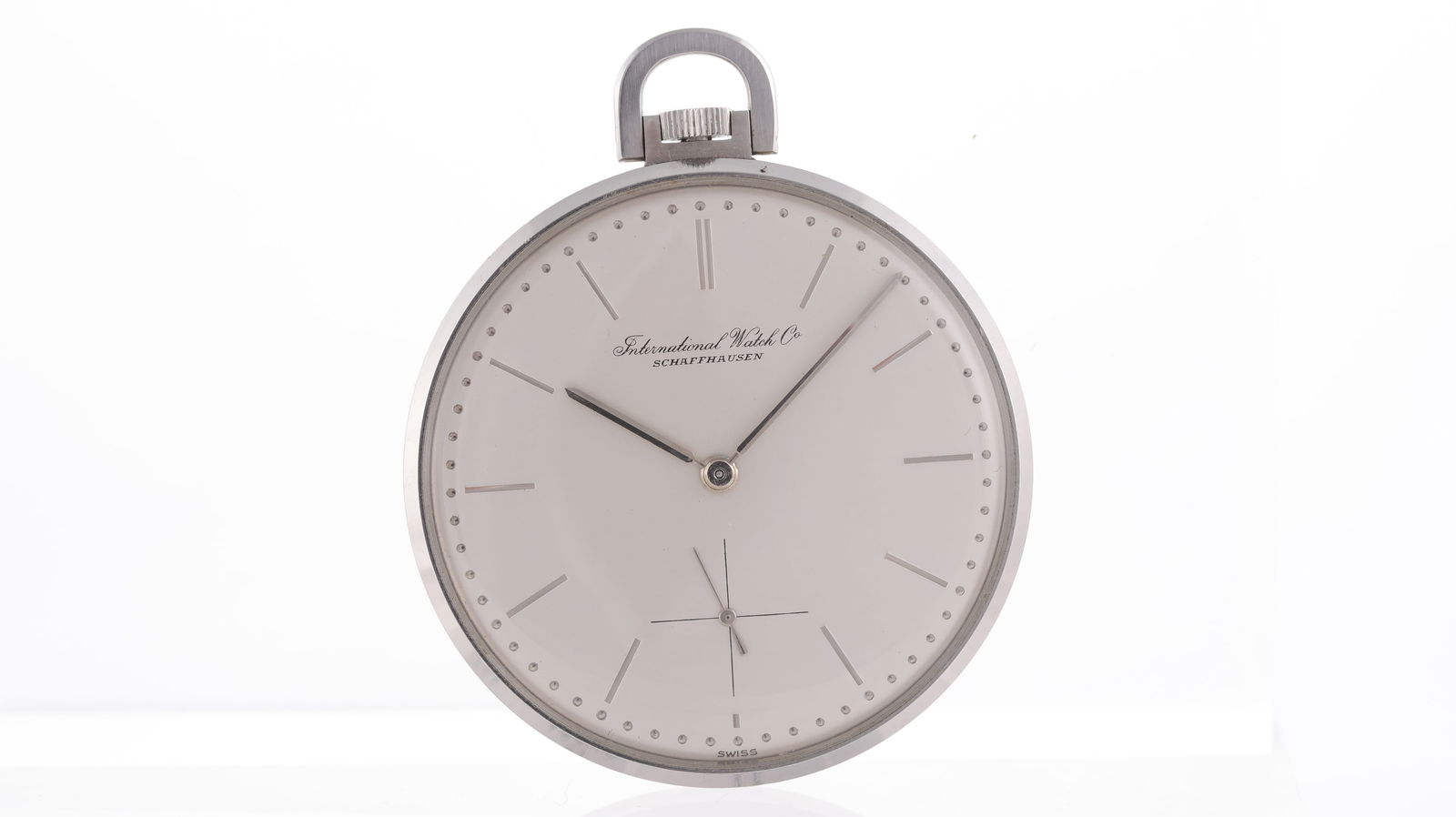 IWC Pocket Watch Ref 169 Circa 1950s: Brand: IWC Model Name: Pocket Watch Reference: 169 Movement type: Manual Wind Movement calibre: IWC 97 Year: Circa 1950s Dial shape: Circular Dial colour: Silver Dial features: Baton hour markers, dot