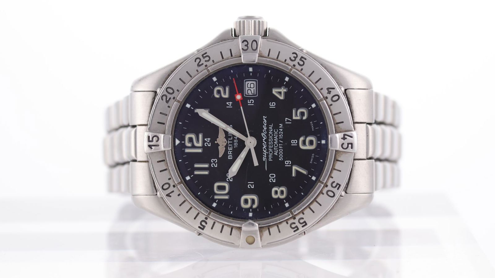 Breitling Superocean Ref A17045: Brand: Breitling Model Name: Superocean Reference: A17045 Movement type: Automatic Dial shape: Circular Dial colour: Black Dial features: Silver/Lume hands with bold lume arabic numeral hour markers.