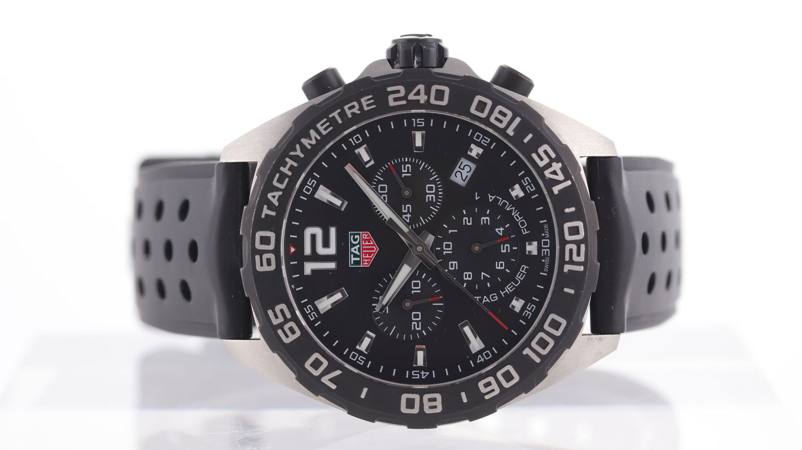 Tag Heuer Formula 1 Ref CAZ1010: Brand: Tag Heuer Model Name: Formula 1 Reference: CAZ1010 Movement type: Quartz Movement calibre: Tag Heuer Ronda 5040.0 Dial shape: Circular Dial colour: Black Dial features: Luminous hour markers, d