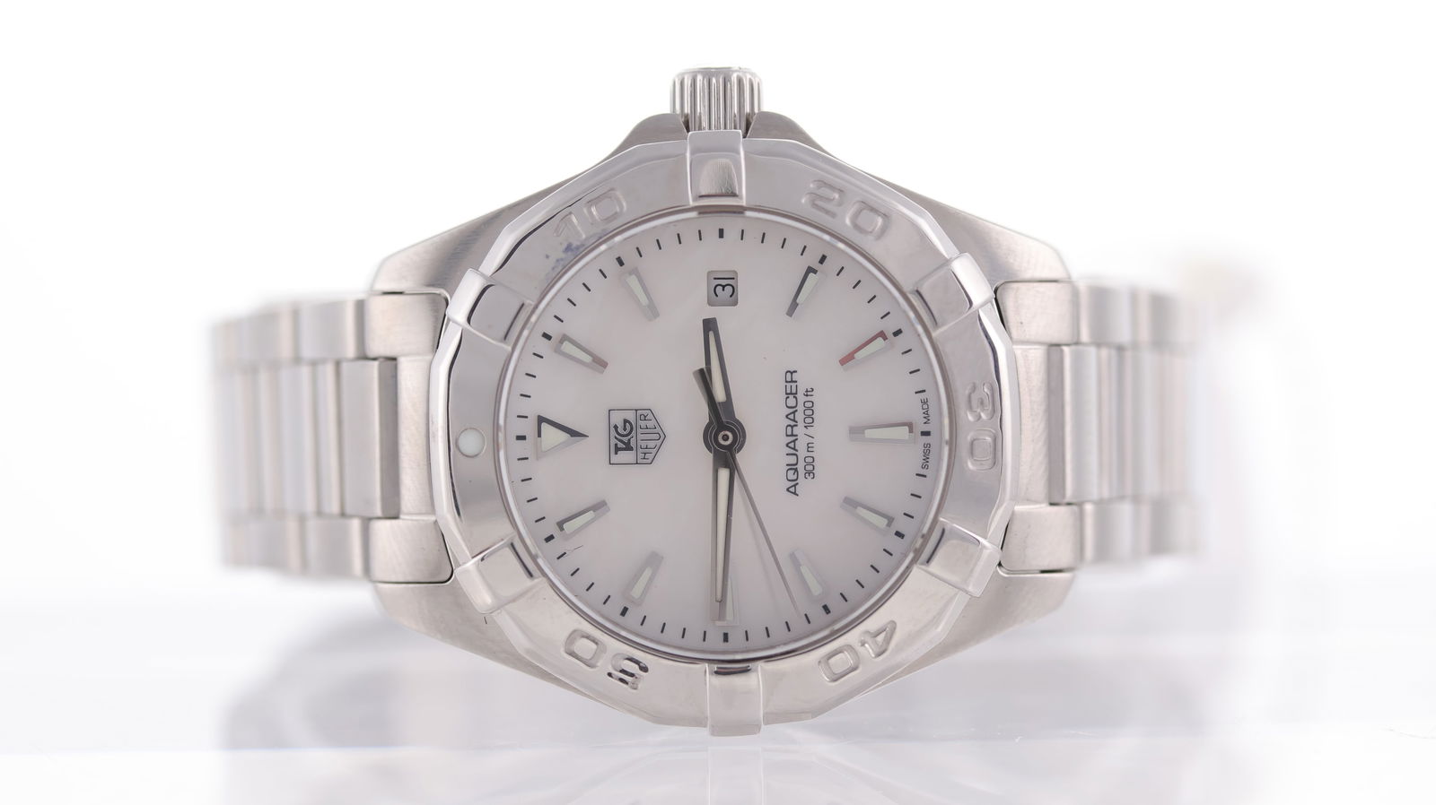 Tag Heuer Aquaracer Ref WAY1412: Brand: Tag Heuer Model Name: Aquaracer Reference: WAY1412 Movement type: Quartz Dial shape: Circular Dial colour: Mother of Pearl Dial features: Silver/lume hands and hour markers, date aperture at 3