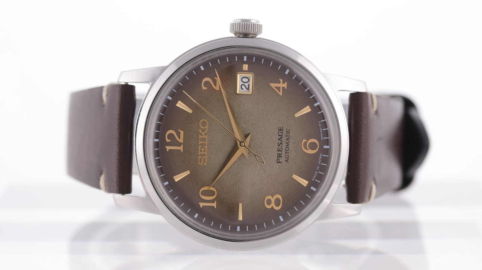 Seiko Presage Cocktail Time 'Hojicha' Ref SRPF43J1 with Box and Papers 2020: Brand: Seiko Model Name: Presage Cocktail Time Reference: SRPF43J1 Movement type: Automatic Movement calibre: Seiko 4R35 Year: 2020 Box: Full Box Papers: Full Set Papers Dial shape: Circular Dial colo