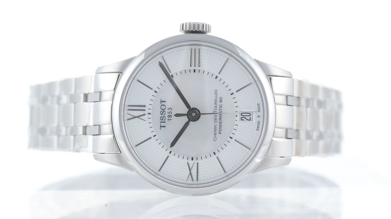 Tissot Chemin Des Tourelles Ref T099207A: Brand: Tissot Model Name: Chemin Des Tourelles Reference: T099207A Movement type: Automatic Movement calibre: Tissot Powermatic 80 Dial shape: Circular Dial colour: Mother of Pearl Dial