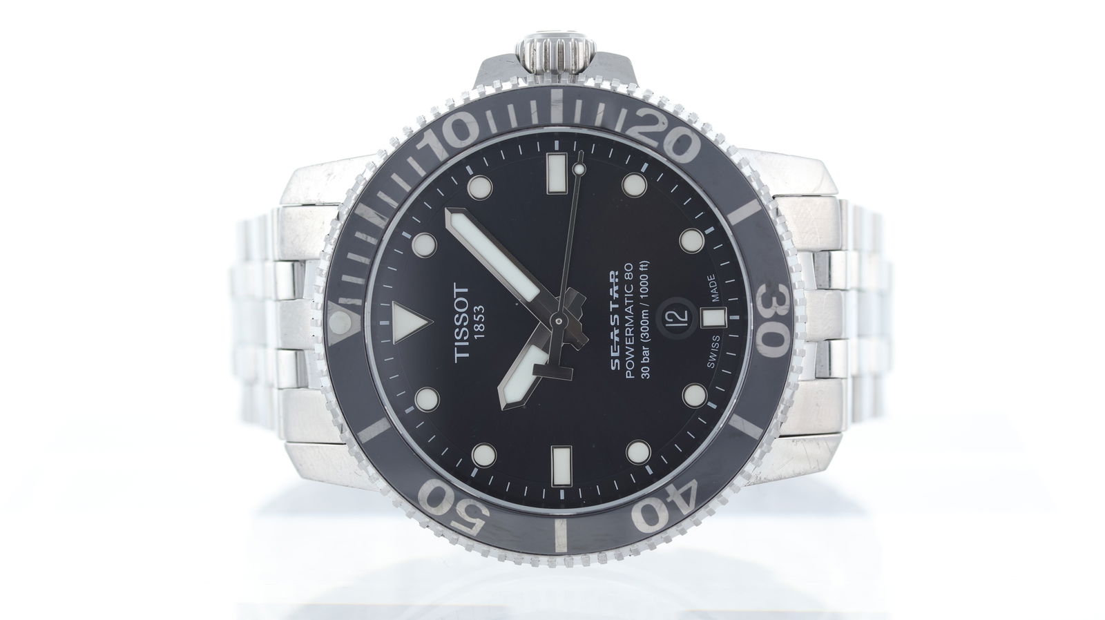 Tissot Seastar Ref T120407A: Brand: Tissot Model Name: Seastar Reference: T120407A Movement type: Automatic Movement calibre: Tissot Powermatic 80 Dial shape: Circular Dial colour: Grey Dial features: Sunburst dial,