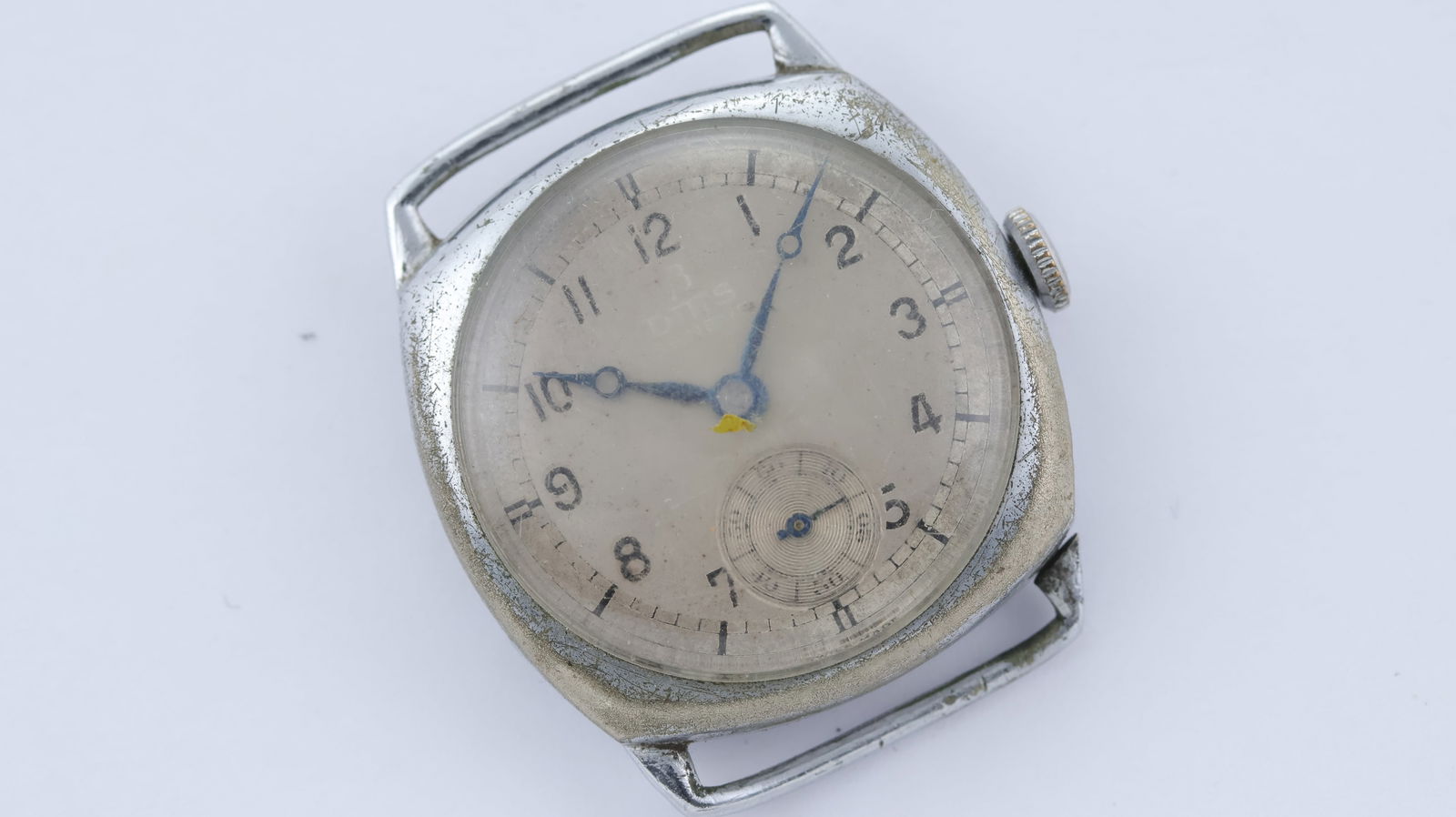 *NO RESERVE* Trench watch, circa 1950s, nickle plated case, hinged back, Arabic numerals,29mm, inner (1 of 2)