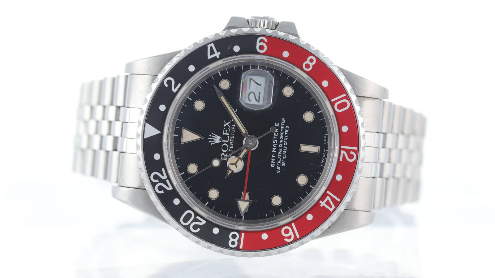 Rolex GMT Master II 'Fat Lady' Ref 16760 with Box 1987: Brand: Rolex Model Name: GMT Master II Reference: 16760 Movement type: Automatic Movement calibre: Rolex 3085 Year: 1987 Box: Aftermarket Box Dial shape: Circular Dial colour: Black Dial features: Tri