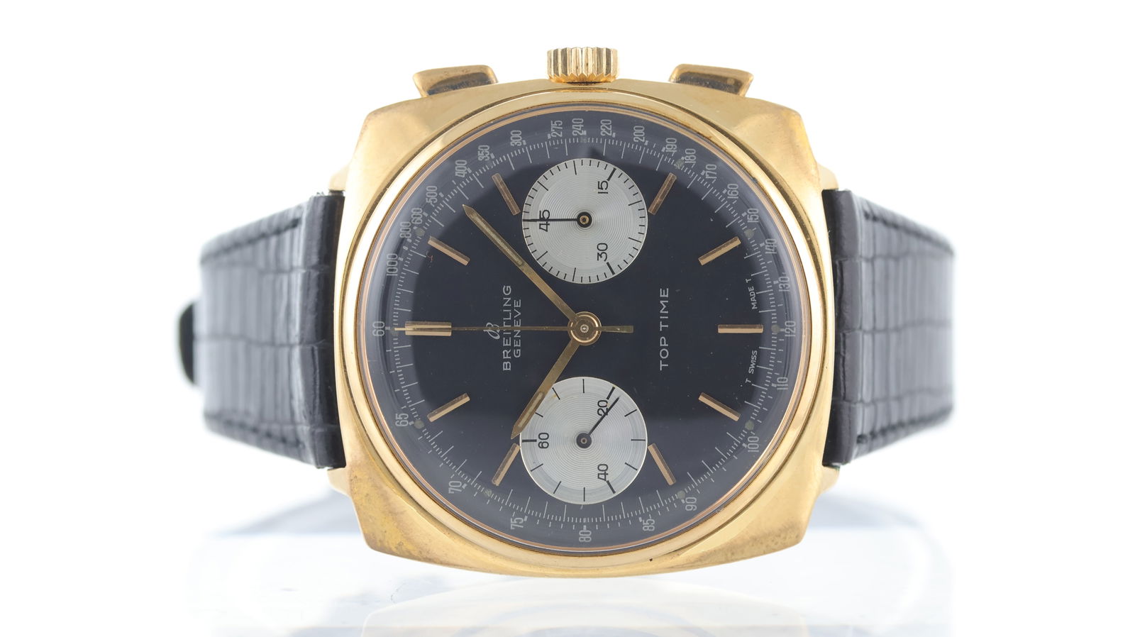 Vintage Breitling Top Time Ref 2008 Circa 1966: Brand: Breitling Model Name: Top Time Reference: 2008 Movement type: Manual Wind Movement calibre: Breitling 7730 R Year: Circa 1966 Dial shape: Circular Dial colour: Black Dial features: Silver subsi